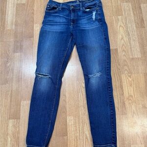 7 For All Mankind Blue Skinny Jeans Distressed Stretch